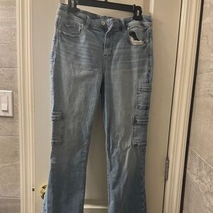 American Eagle Outfitters Light Blue Flare Cargo Jeans